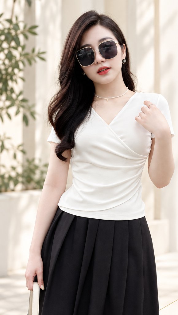 Người mẫu mặc áo trắng